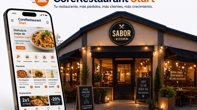 Aplicación de CoreRestaurant Start mostrando menú y pedidos